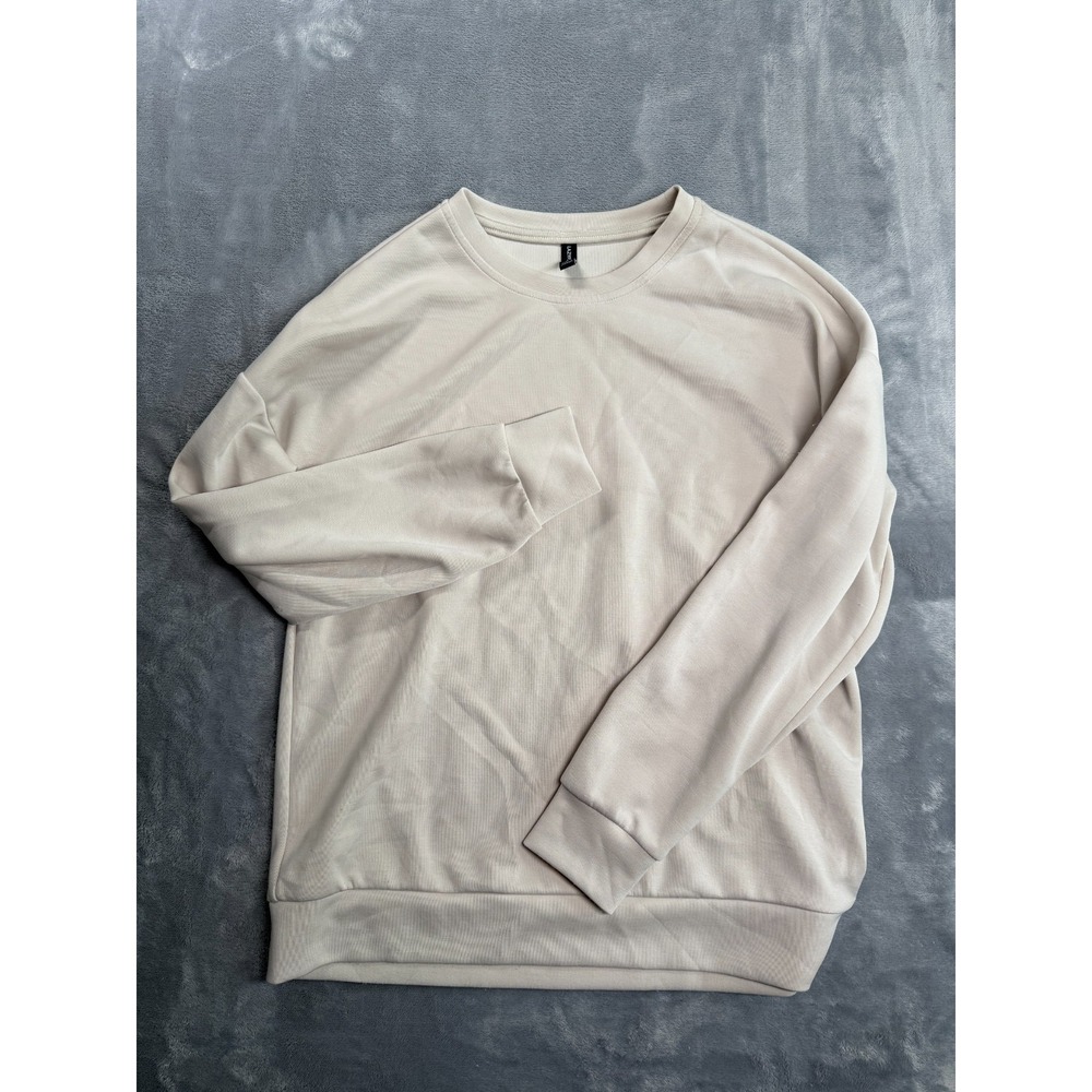 Lazypants Long Live Lazy Sweatshirt Womens S Beige Stretch Crewneck Long Sleeve
